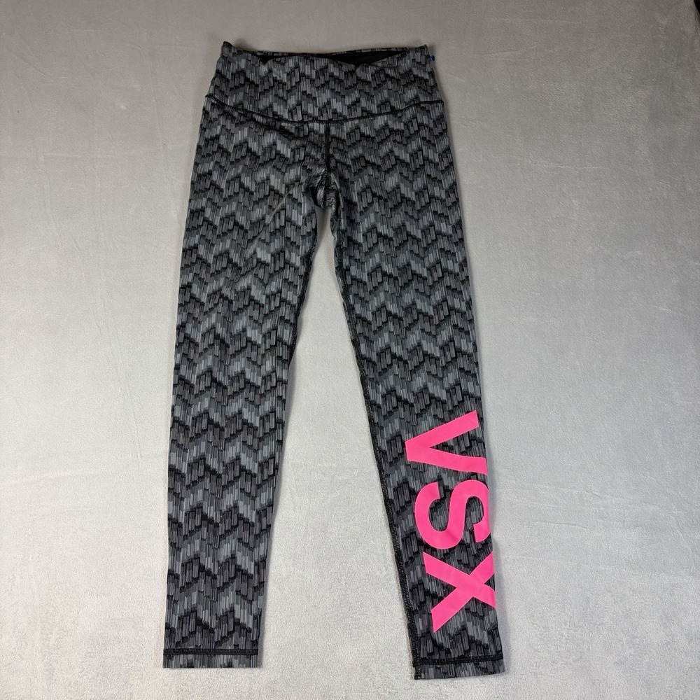 Victoria's Secret VSX Sport Knockout Crop Zig-Zag Pant Black Gray & White Small‎